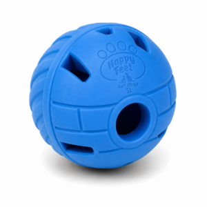 Happy Feet Pet Shop II Treat Dispensing Dog Ball – Interactive Puzzle Toy for Dogs, Durable Rubber Chew Toy, Slow Feeder Ball (Blue)