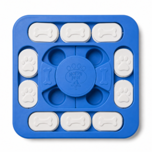 Happy Feet Pet Shop II Interactive Dog Puzzle Toy – Treat Dispensing IQ Training Board with Sliding Covers for Mental Stimulation (Blue)