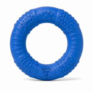 Happy Feet Pet Shop II Durable Rubber Dog Ring Toy – Textured Chew & Dental Cleaning Toy for Dogs, Interactive Teething Toy (Blue)