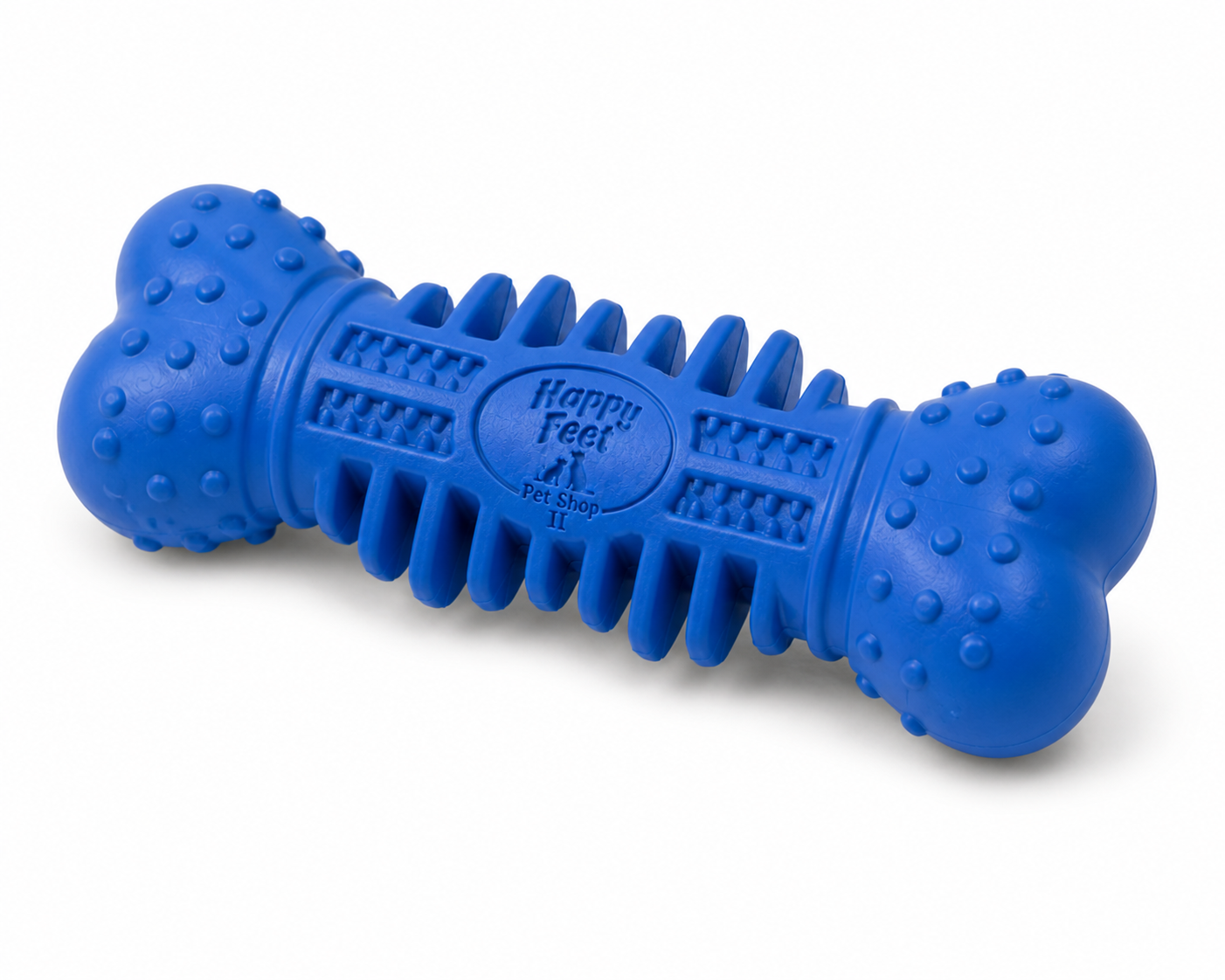 Happy Feet Pet Shop II Durable Rubber Dog Chew Bone – Textured Dental Toy for Dogs, Interactive Teething & Cleaning Toy (Blue)