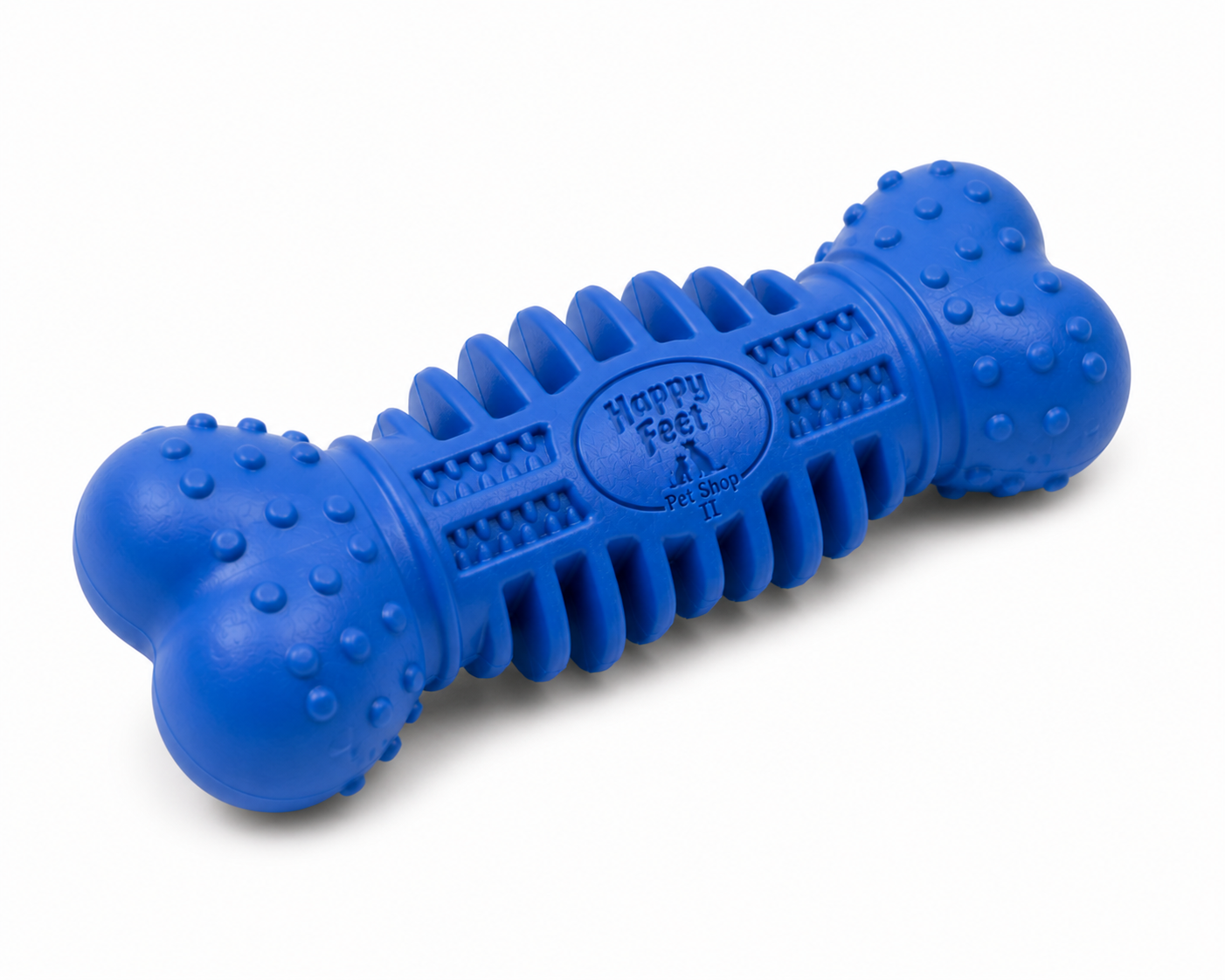 Happy Feet Pet Shop II Durable Rubber Dog Chew Bone – Textured Dental Toy for Dogs, Interactive Teething & Cleaning Toy (Blue) - Image 3