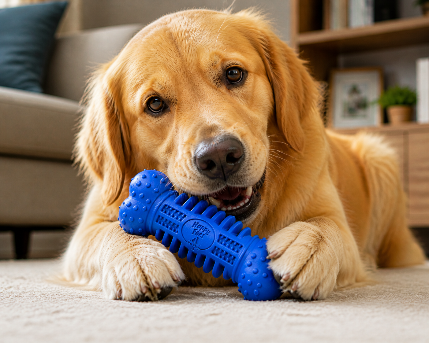 Happy Feet Pet Shop II Durable Rubber Dog Chew Bone – Textured Dental Toy for Dogs, Interactive Teething & Cleaning Toy (Blue) - Image 5
