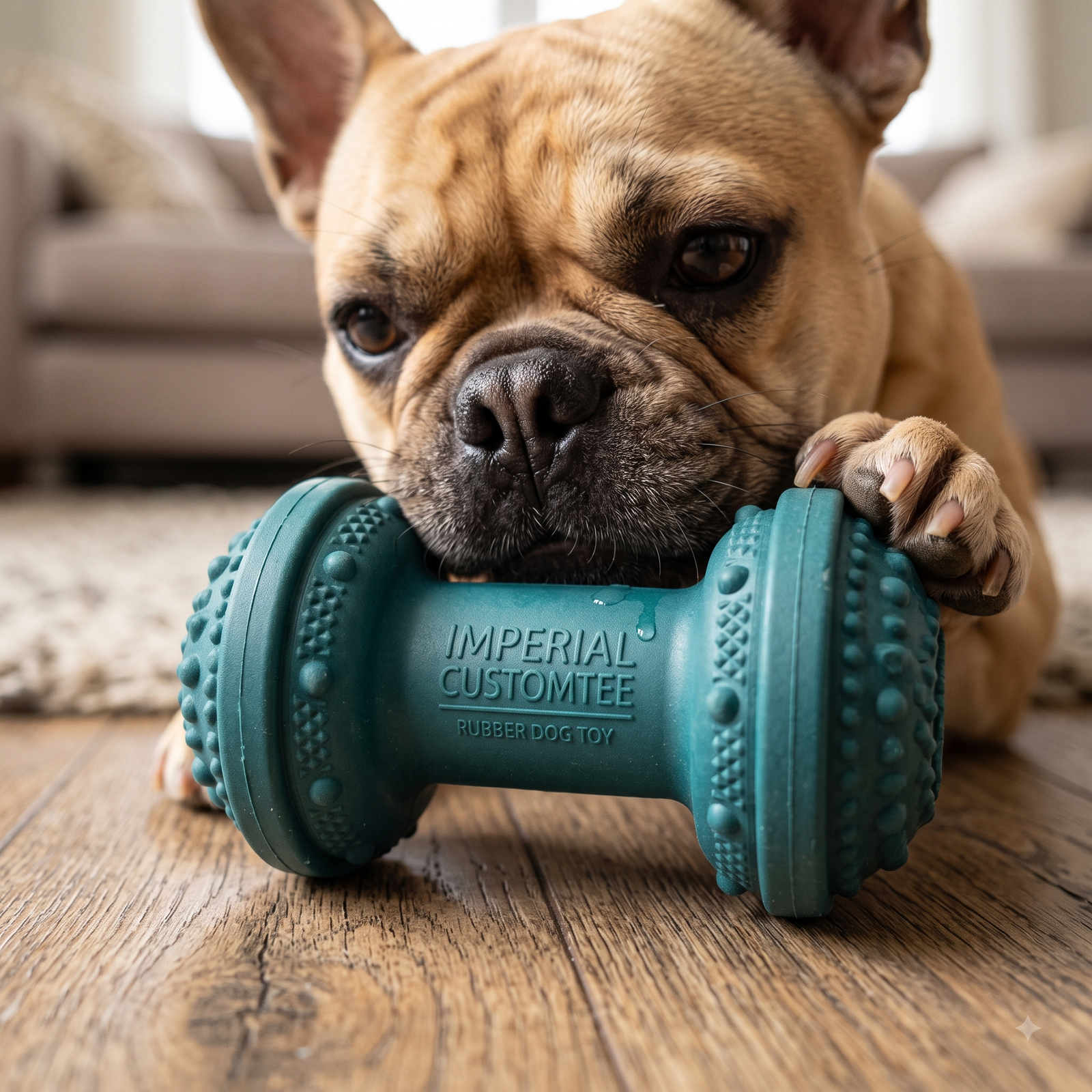 Imperial Customtee Durable Textured Rubber Dumbbell Chew Toy for Dogs - Teal - Image 4