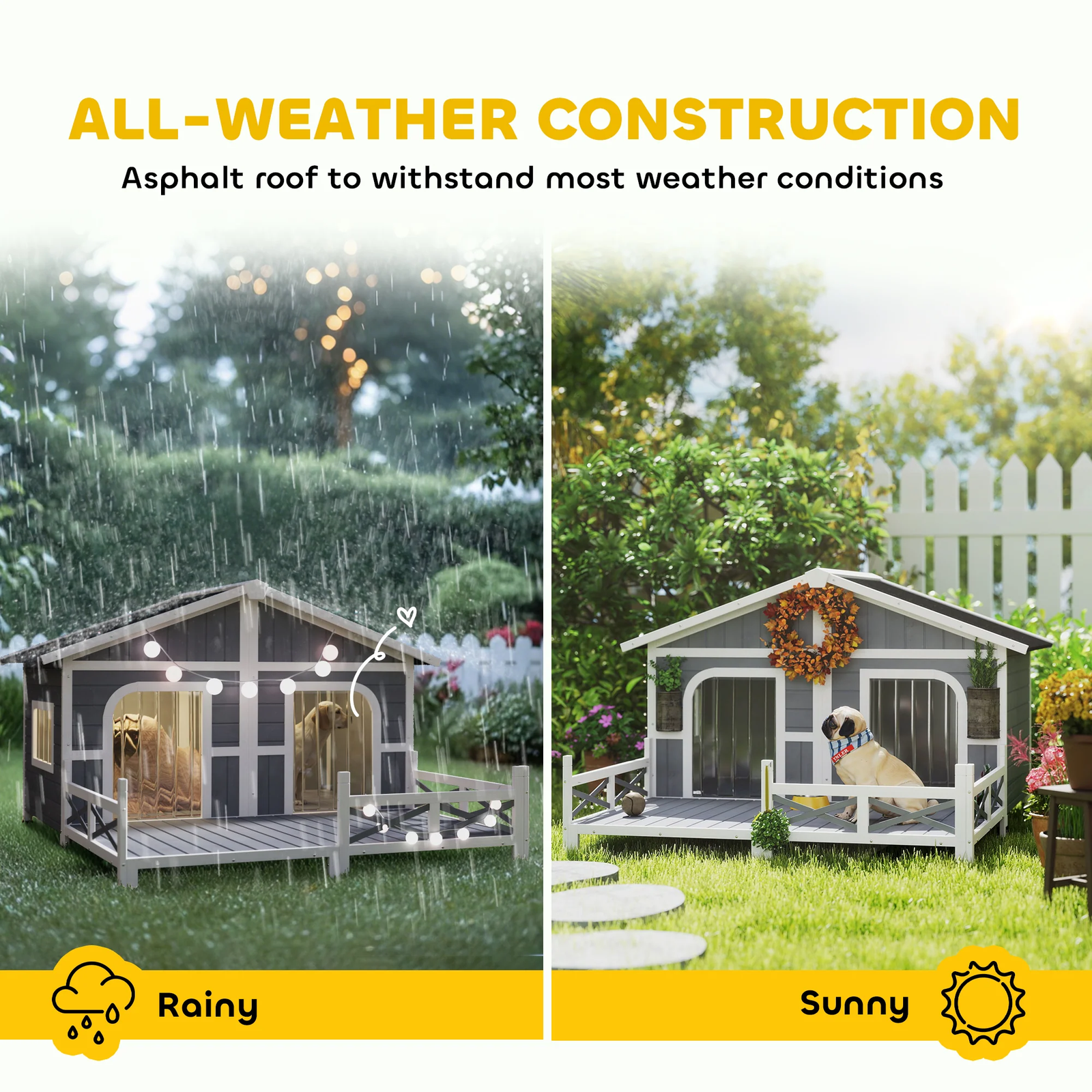 Wooden Dog House with Porch and Double Room – Gray - Image 3