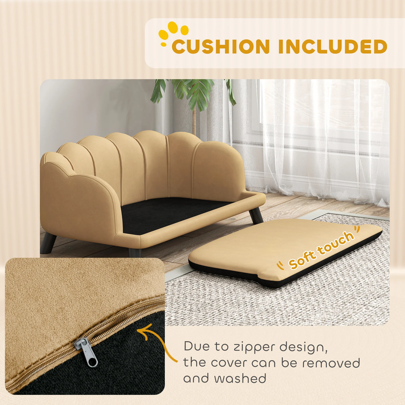 Raised Velvet Dog Sofa Bed – Coffee Brown - Image 7