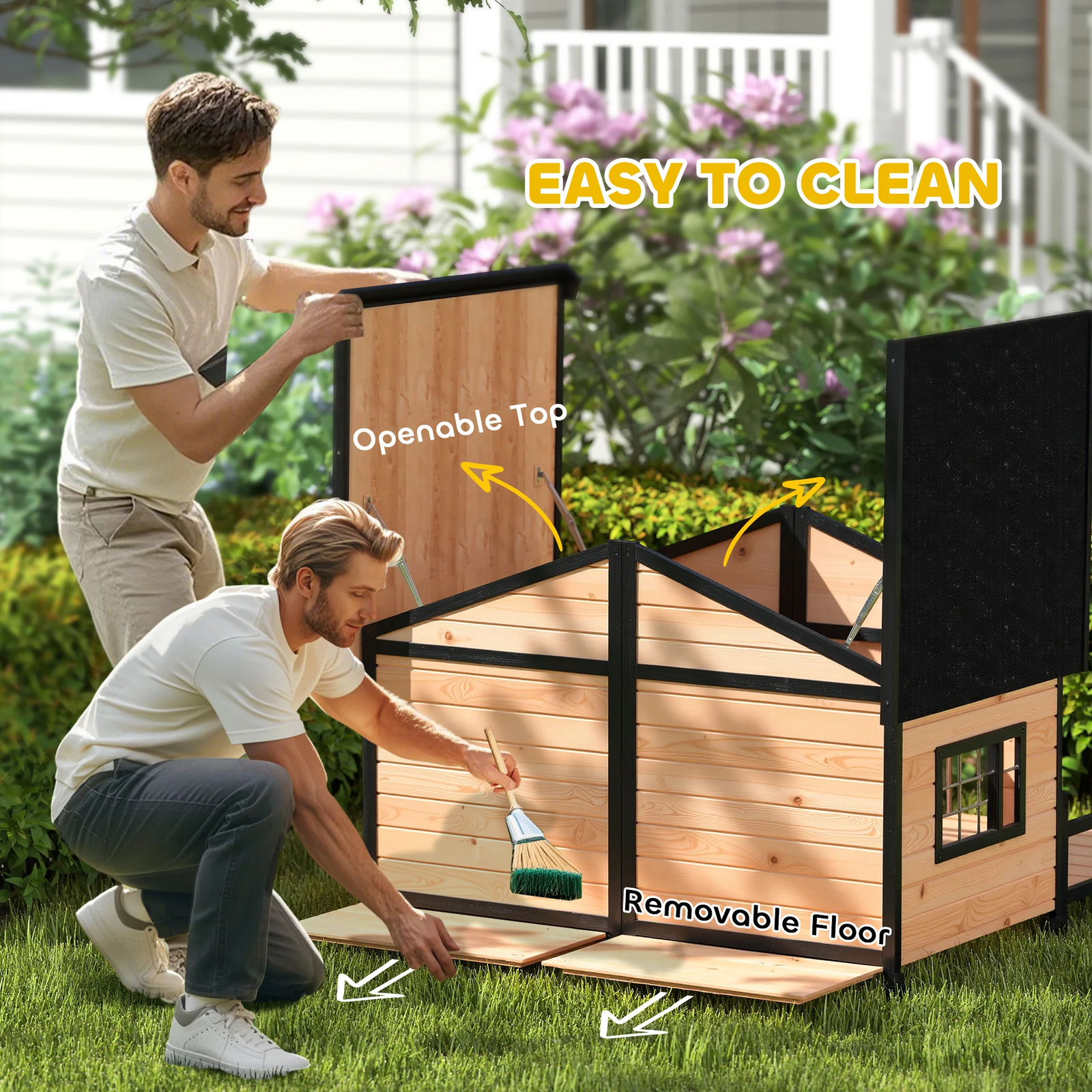 Outdoor Dog House – Weatherproof Wooden Kennel with Porch and Hinged Roof - Image 3
