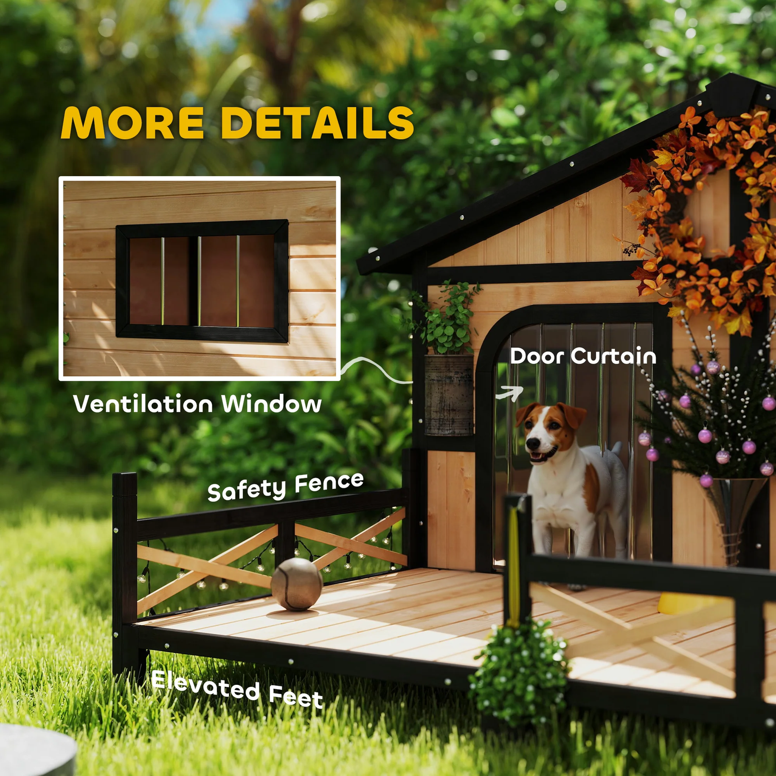 Outdoor Dog House – Weatherproof Wooden Kennel with Porch and Hinged Roof - Image 6