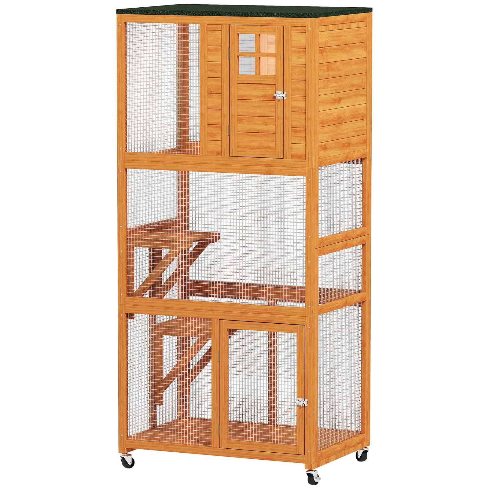 Outdoor Cat House with Wheels and Perches – Orange/Green