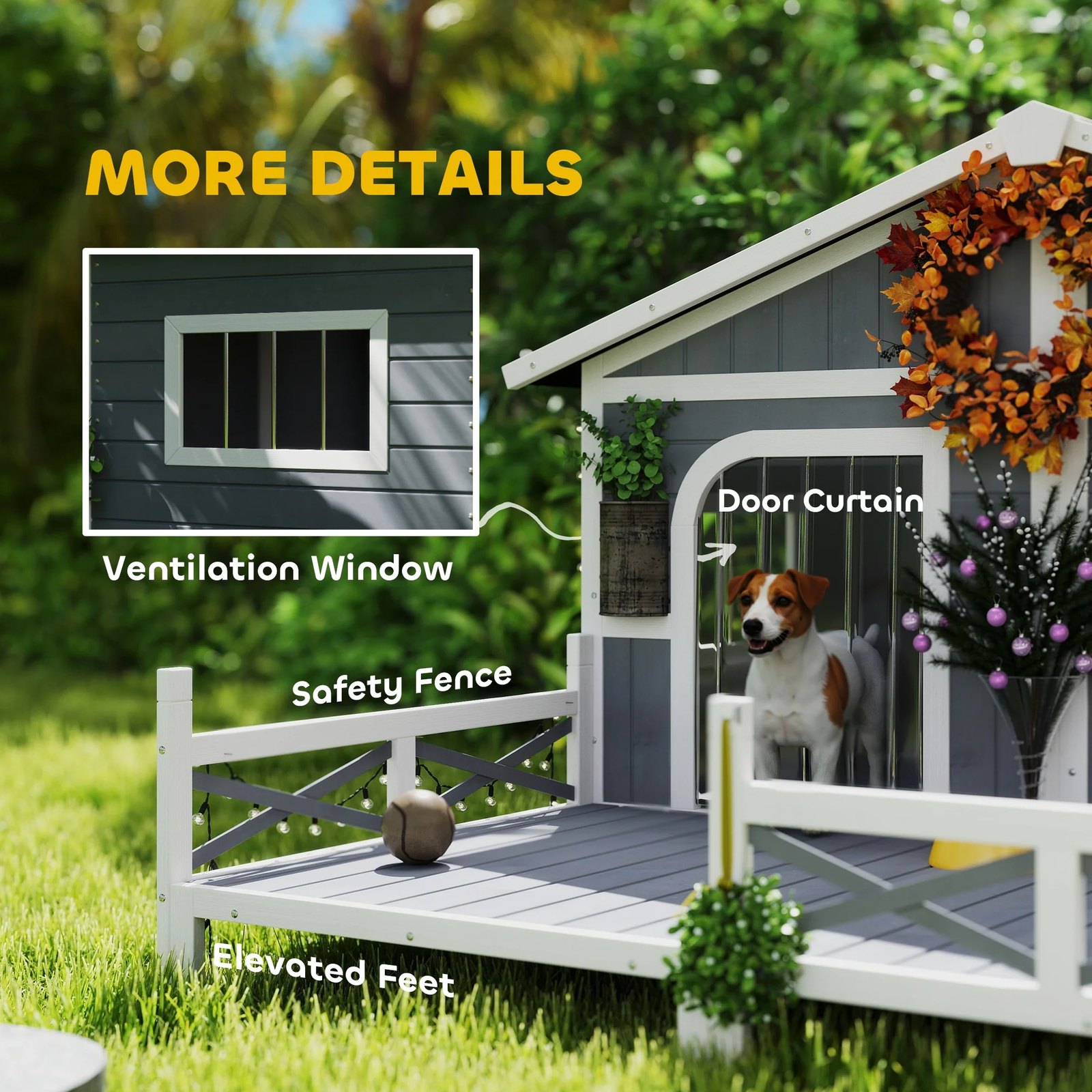 Wooden Dog House with Porch and Double Room – Gray - Image 8