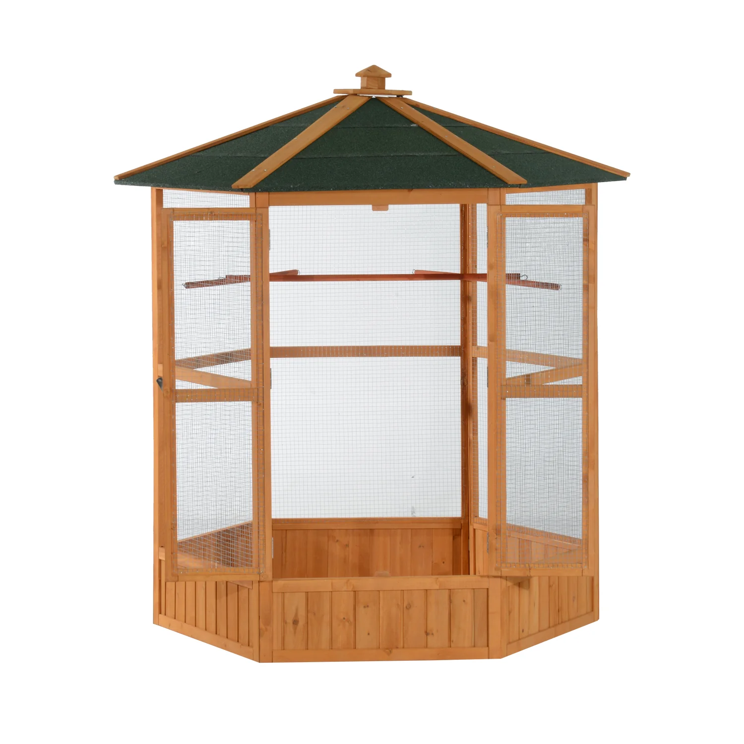 Hexagonal XL Aviary - Fir Wood and Asphalt Roof