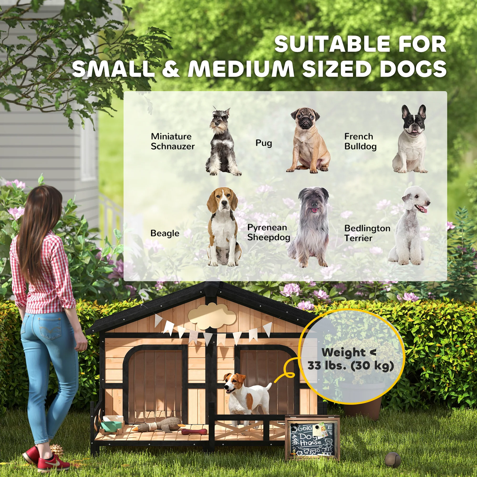 Outdoor Dog House – Weatherproof Wooden Kennel with Porch and Hinged Roof - Image 4
