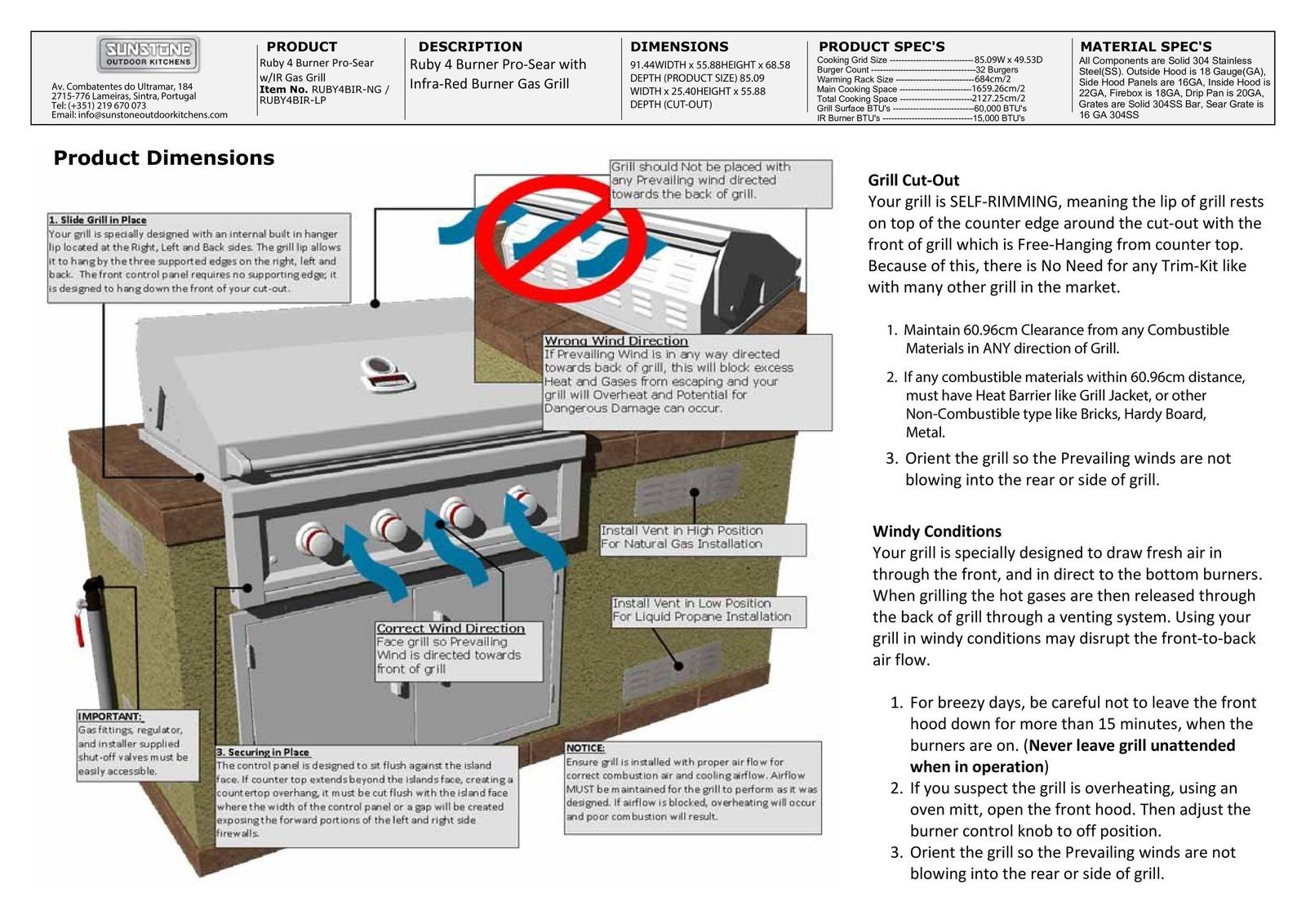 Sunstone Ruby 4 Burner Gas Grill With Infrared - Image 6