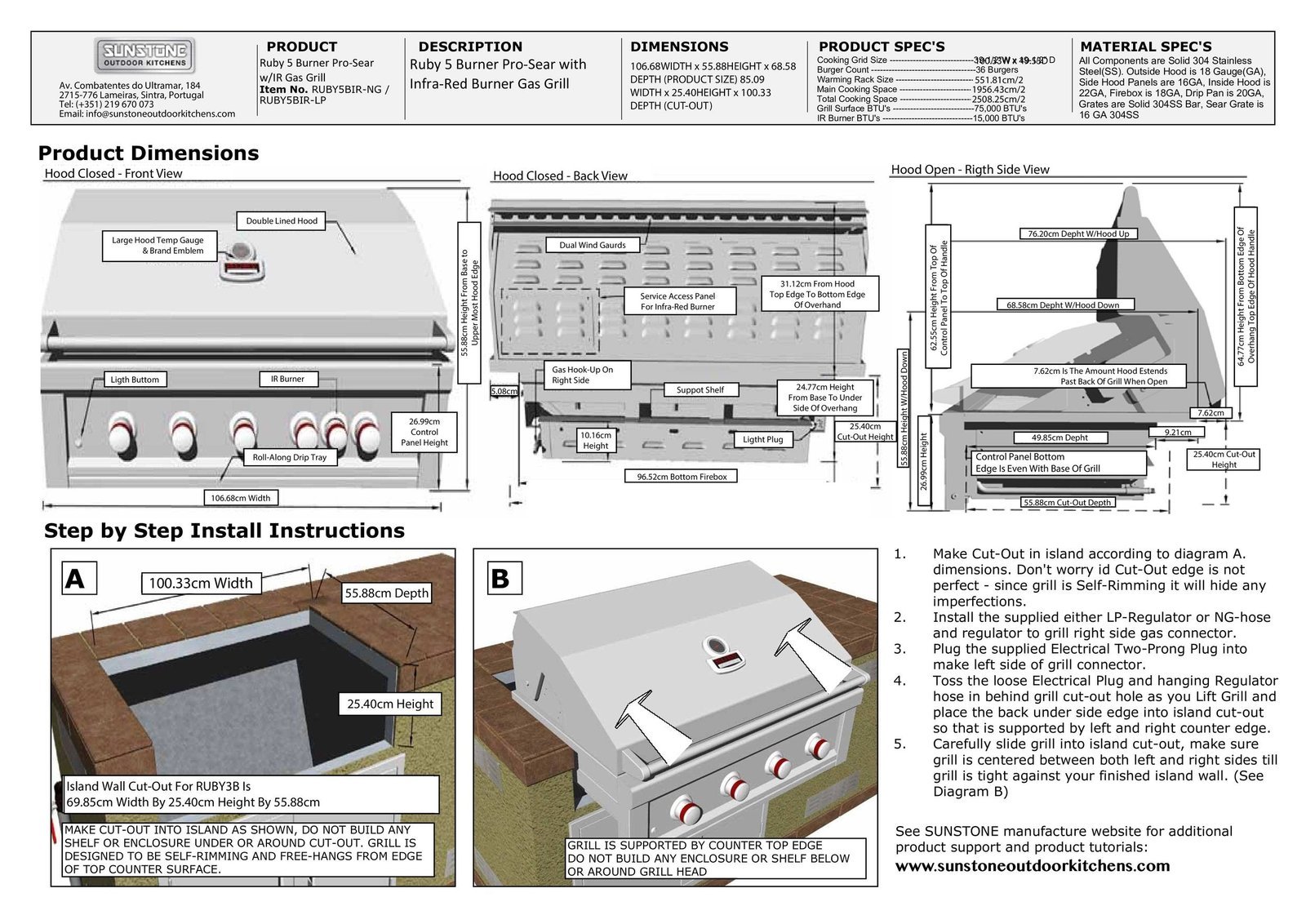 Sunstone Ruby 5 Burner Gas Grill With Infrared - Image 4