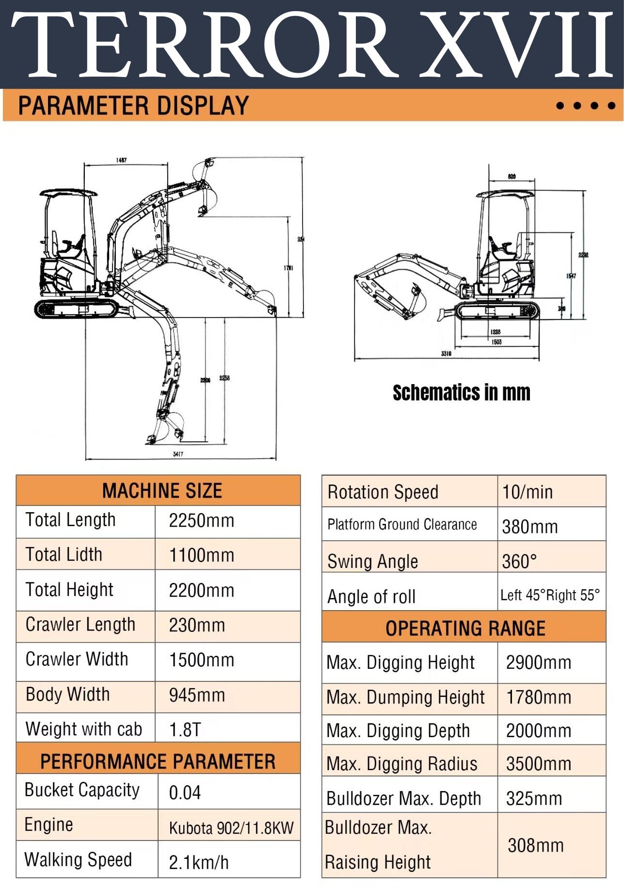 4000 lb TYPHON TERROR XVII Cabin Mini Excavator Kubota D902 - Image 15