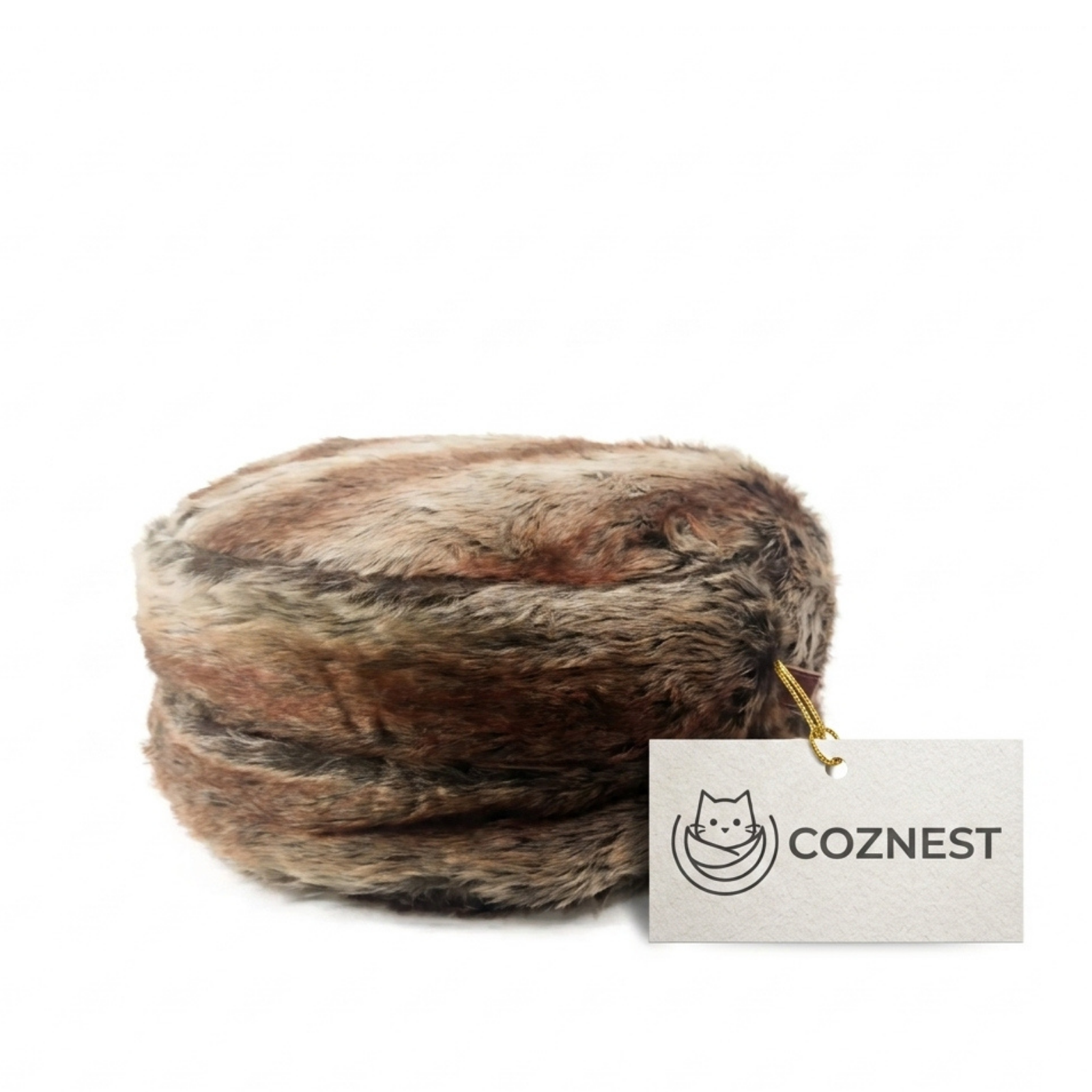 Coznest Fluffy Pouf Cat Bed – Soft Brown Plush Pet Bed
