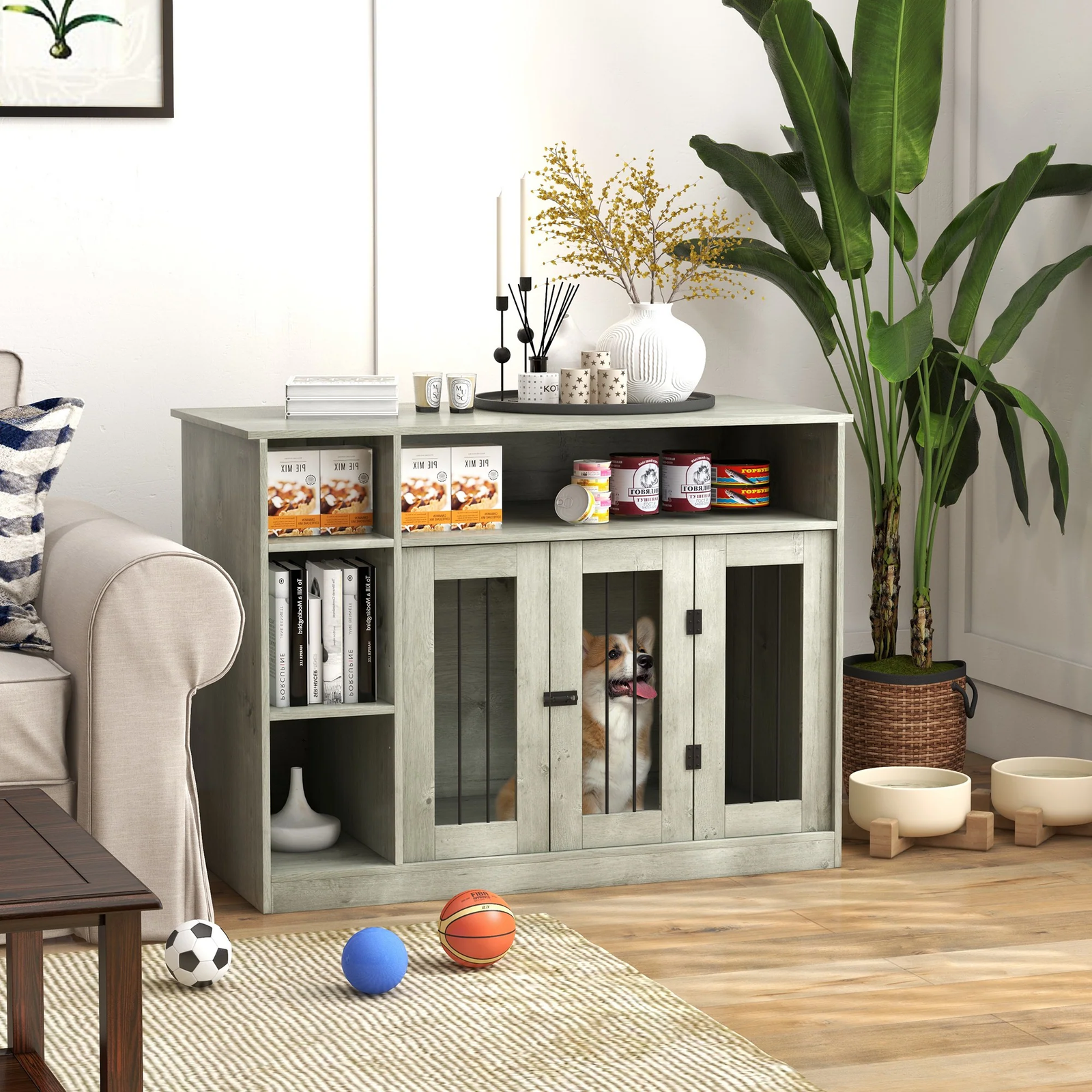 Pawhut Dog Crate – Pet Carrier with Storage, Grey