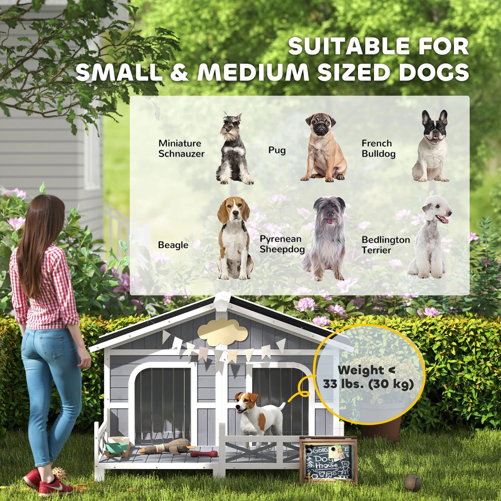 Wooden Dog House with Porch and Double Room – Gray - Image 7