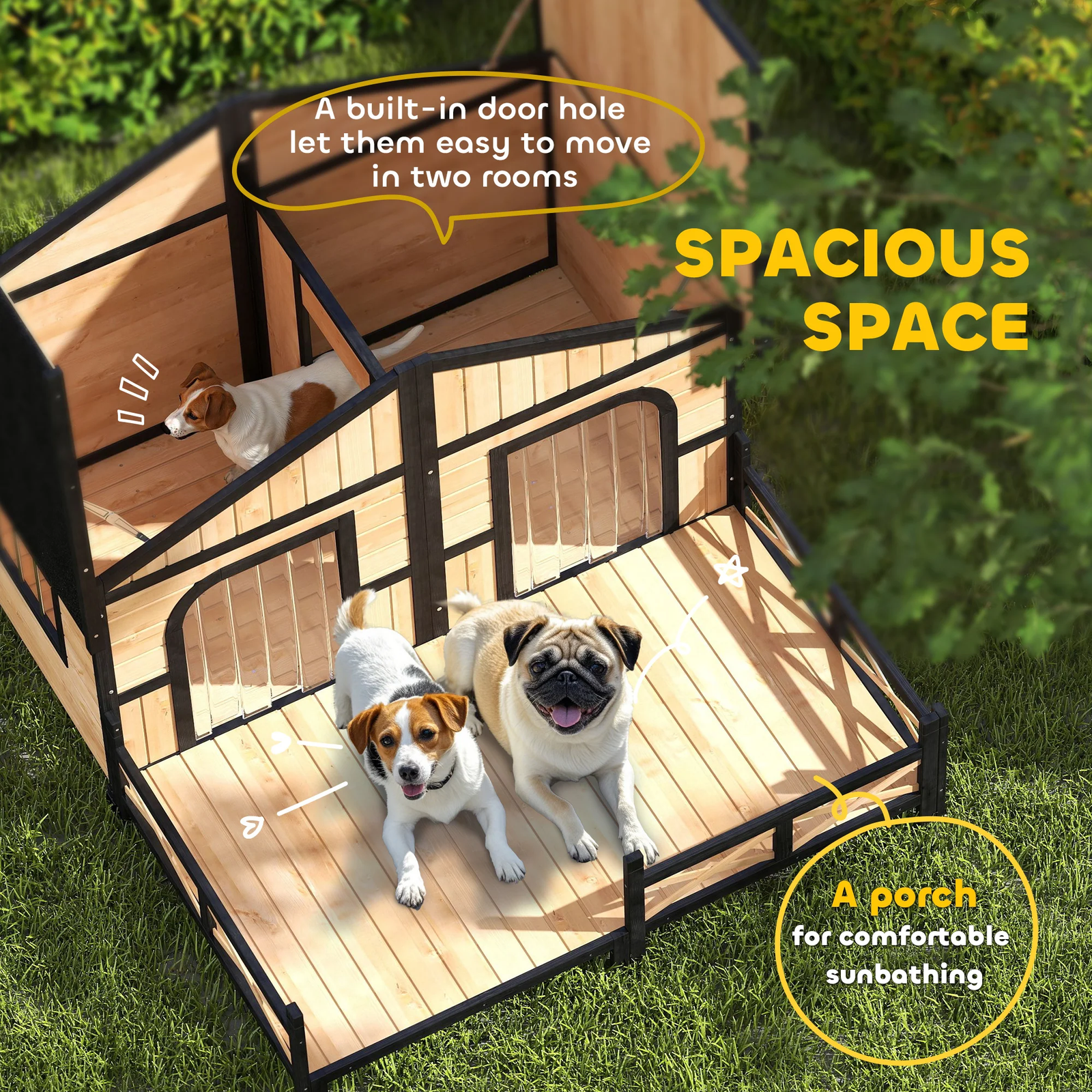 Outdoor Dog House – Weatherproof Wooden Kennel with Porch and Hinged Roof - Image 8