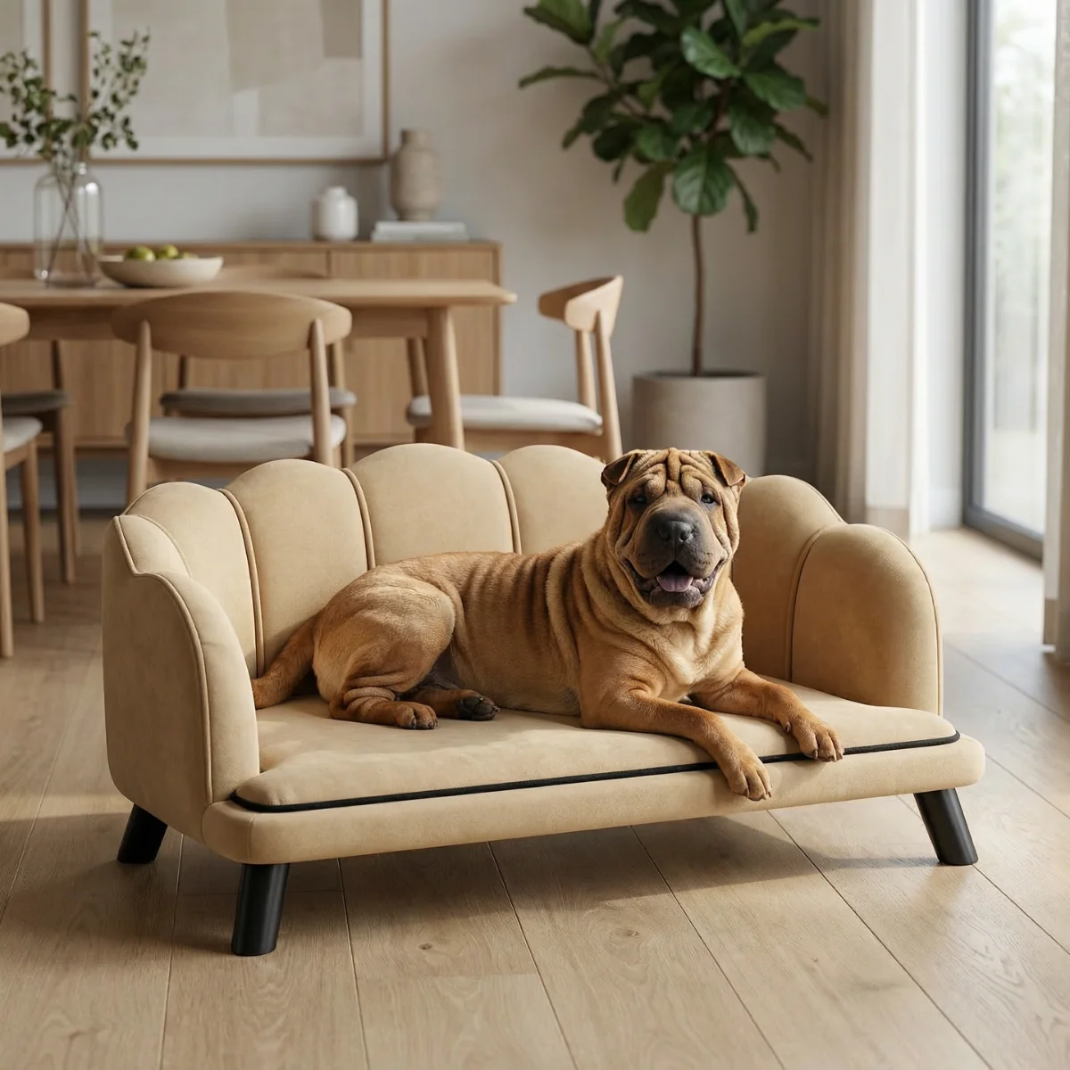 Raised Velvet Dog Sofa Bed – Coffee Brown - Image 2