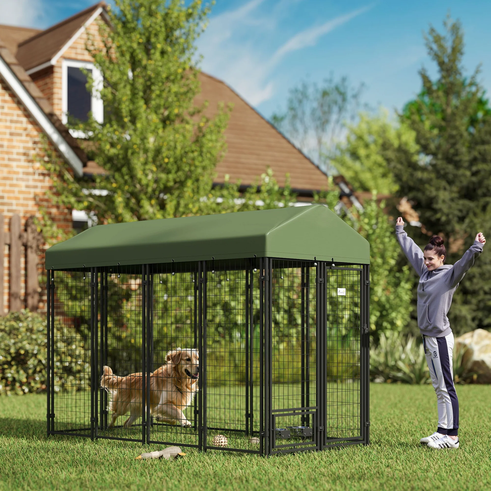 Outdoor Dog Kennel – Playpen with Rotating Bowl Holders & Waterproof Cove - Image 2