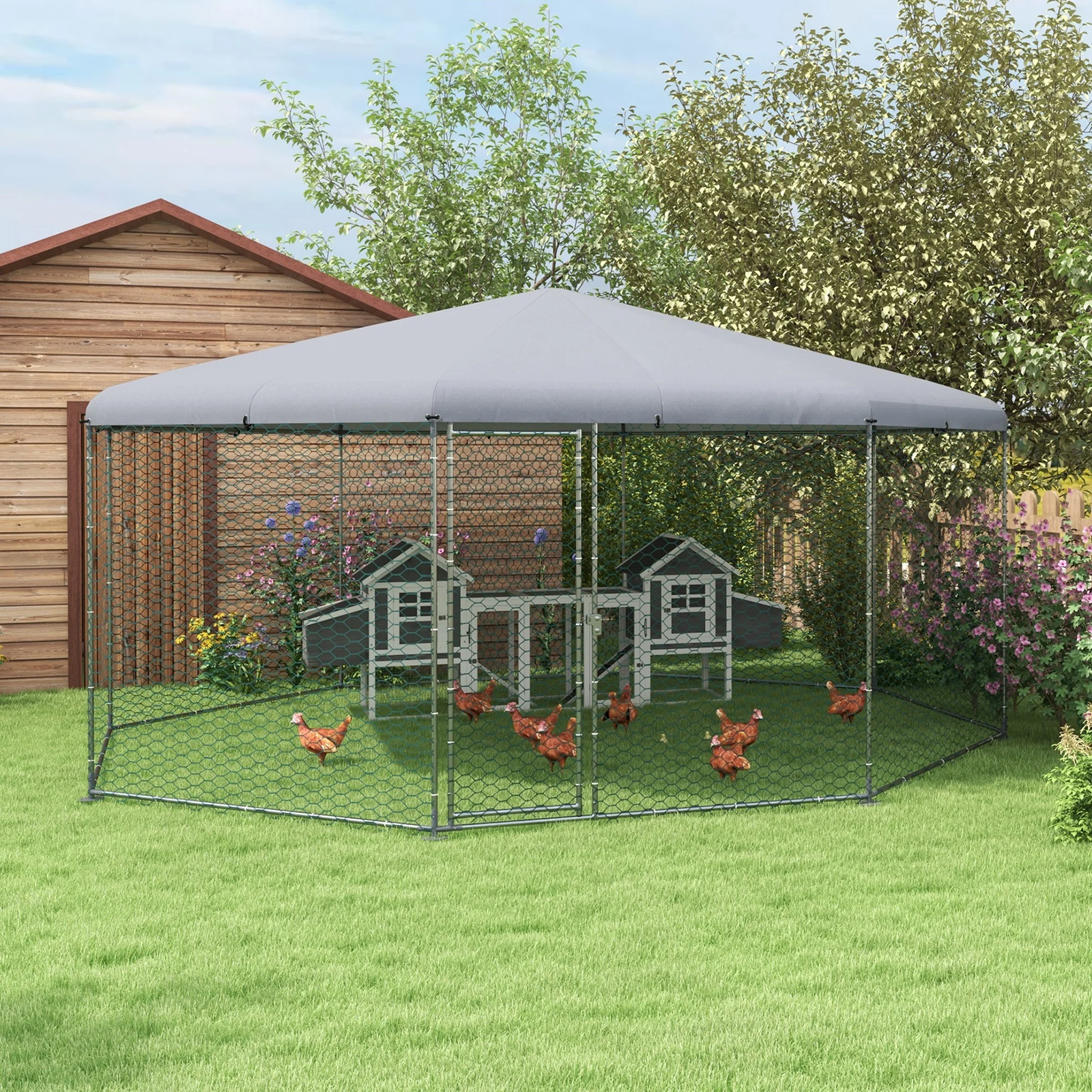 17.1 Ft × 15.7 Ft Chicken Run with Cover – for 19–25 Chickens