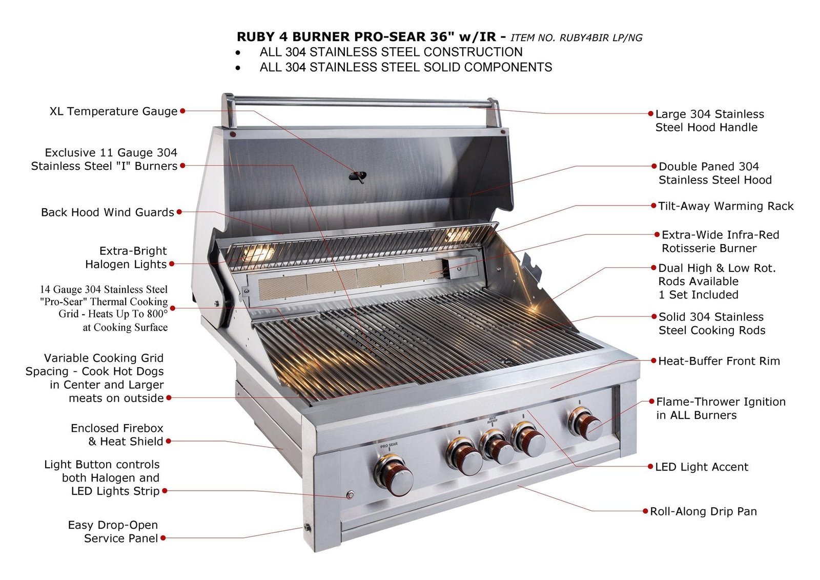 Sunstone Ruby 4 Burner Gas Grill With Infrared - Image 3
